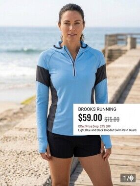 Brooks Light Blue and Black Hooded Swim Rash Guard